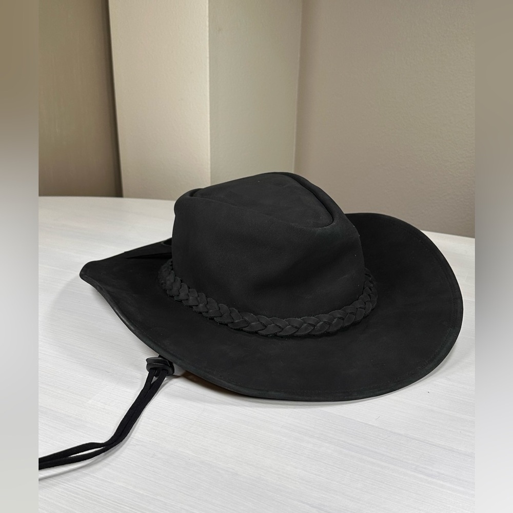 New real genuine cowhide leather cowboy hat, size large men’s women’s black